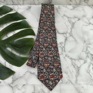 Fox & Chave Mens Silk Neck Tie Pink Tan Paisley Floral England Wide